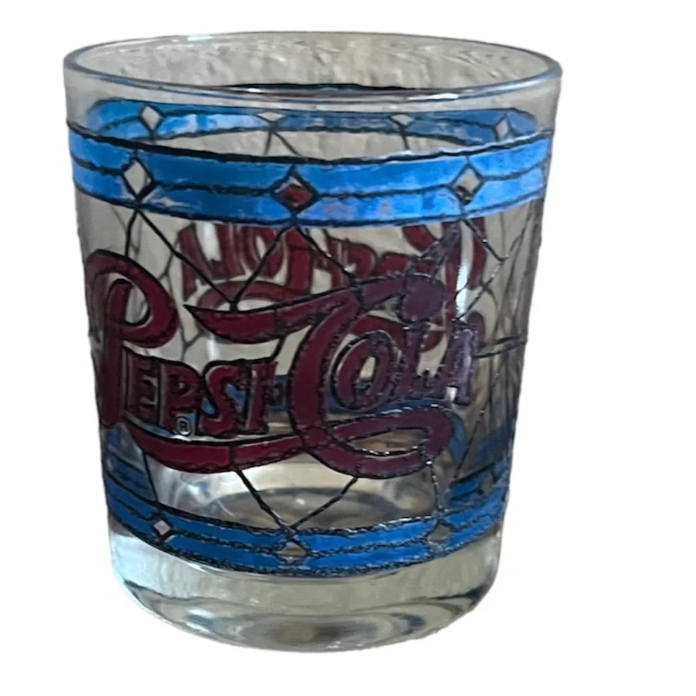 Set of 3 vintage pepsi 1970s Tiffany style stain glass glasses